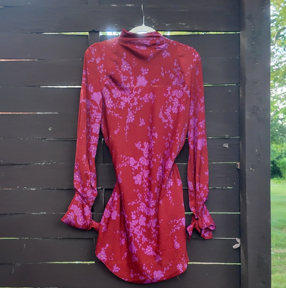 Free People Red and Pink Floral Backless Dress